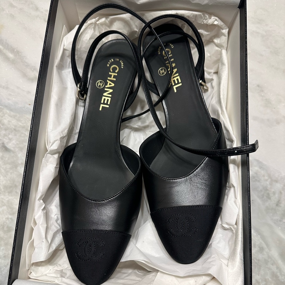 Chanel wrap ankle kitten heel mules 41 NWB